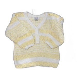 Textured Knit Sweater Small Yellow White Cottagecore Pullover 90s